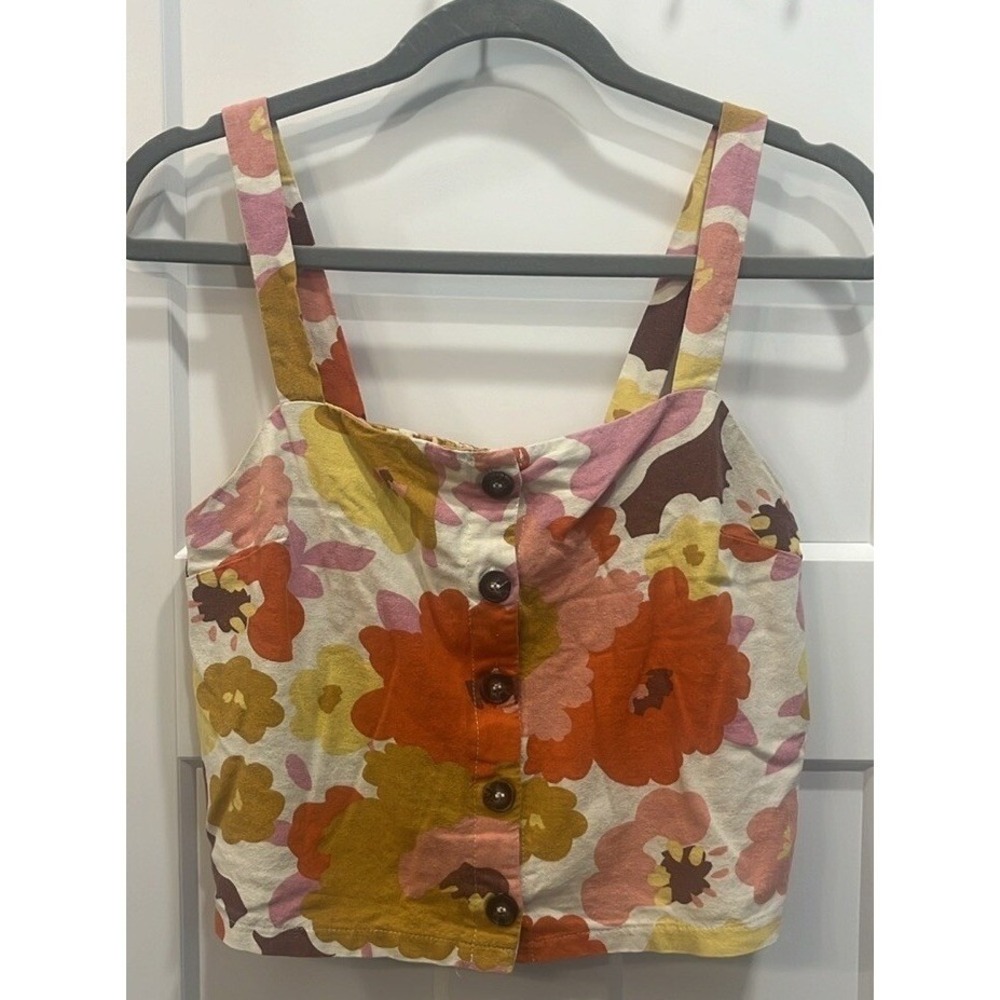 Lush Women's Floral Print Sleeveless Cropped Tank Button Down Size Medium‎